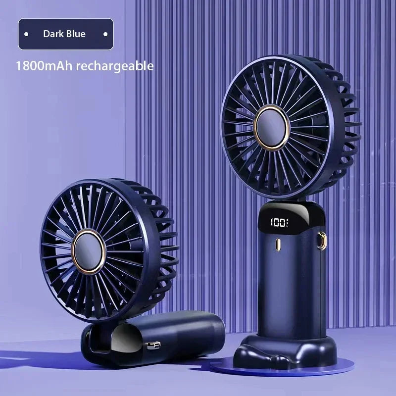 5-Speed Foldable Neck Fan with Phone Stand – USB-C Rechargeable Mini Fan, 1800mAh Battery & Display Screen for Hands-Free Cooling