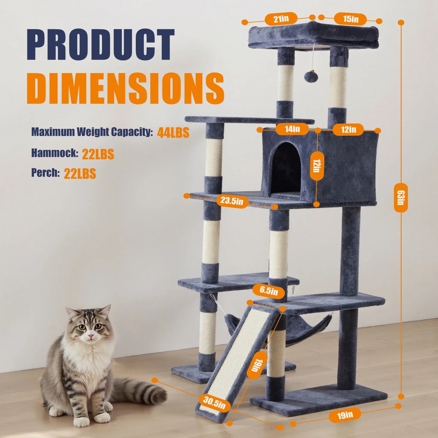 JHK Multi Level Cat Tree Tower for Indoor Cats Sisal