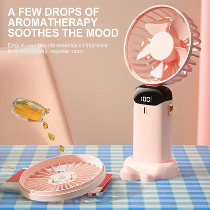 5-Speed Foldable Neck Fan with Phone Stand – USB-C Rechargeable Mini Fan, 1800mAh Battery & Display Screen for Hands-Free Cooling