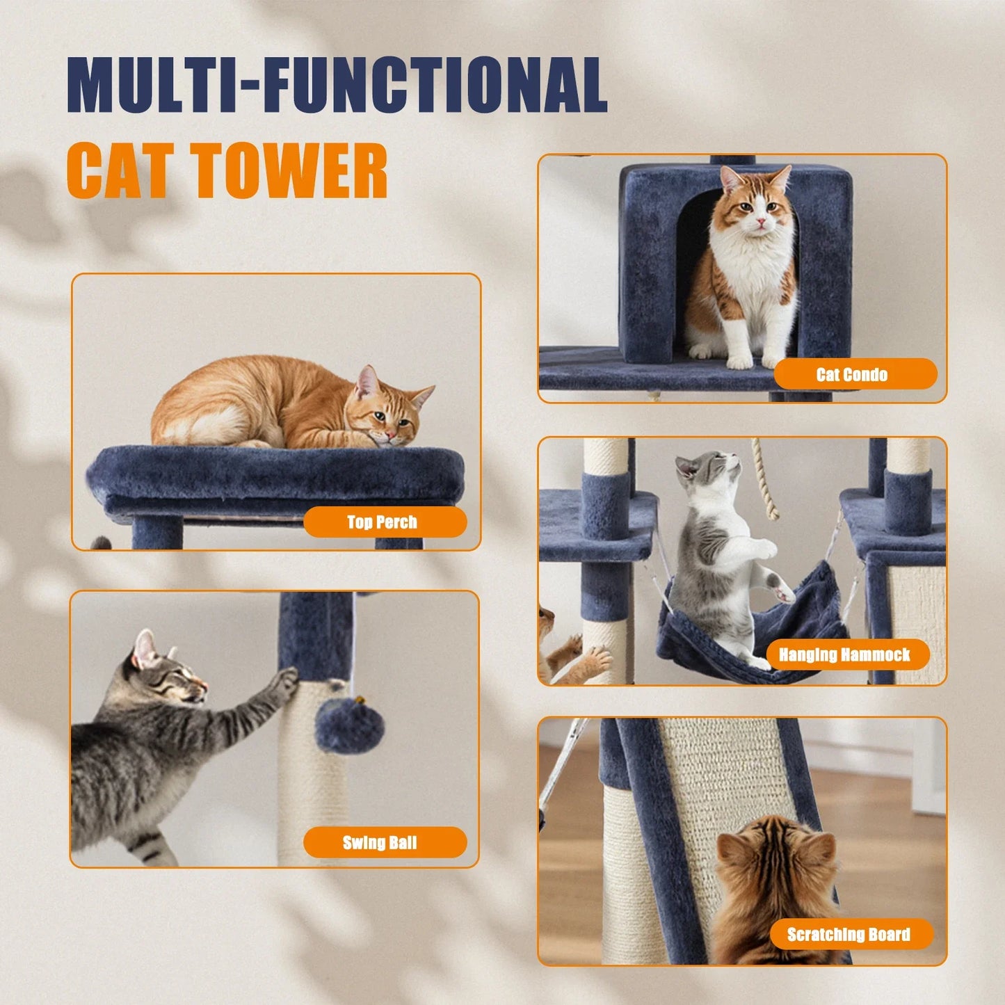 JHK Multi Level Cat Tree Tower for Indoor Cats Sisal