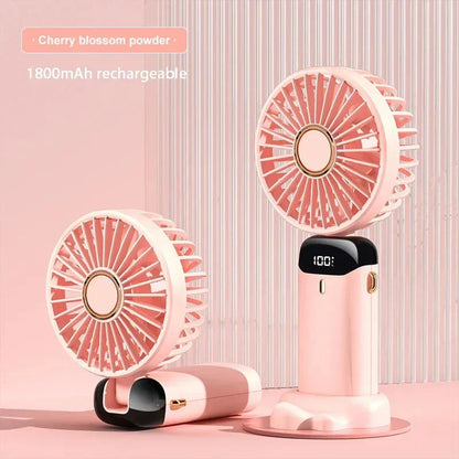 5-Speed Foldable Neck Fan with Phone Stand – USB-C Rechargeable Mini Fan, 1800mAh Battery & Display Screen for Hands-Free Cooling