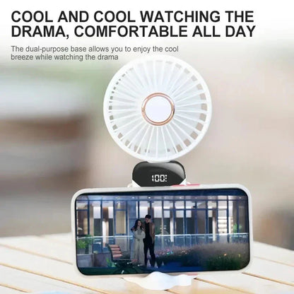 5-Speed Foldable Neck Fan with Phone Stand – USB-C Rechargeable Mini Fan, 1800mAh Battery & Display Screen for Hands-Free Cooling