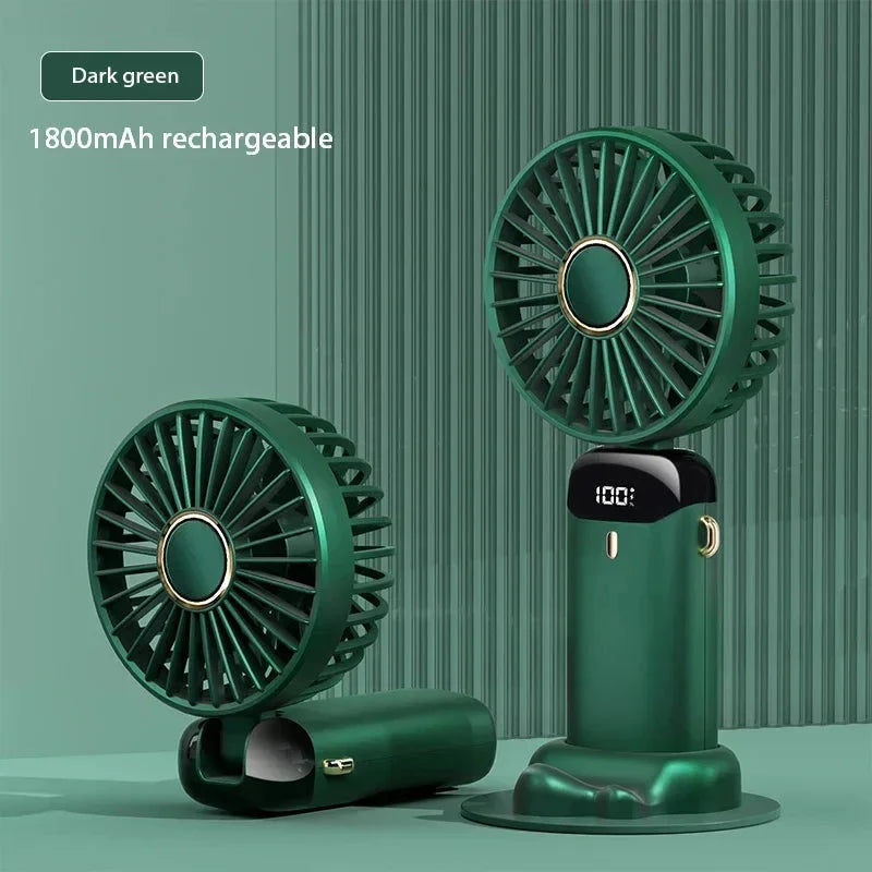 5-Speed Foldable Neck Fan with Phone Stand – USB-C Rechargeable Mini Fan, 1800mAh Battery & Display Screen for Hands-Free Cooling