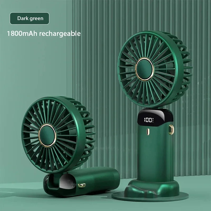 5-Speed Foldable Neck Fan with Phone Stand – USB-C Rechargeable Mini Fan, 1800mAh Battery & Display Screen for Hands-Free Cooling