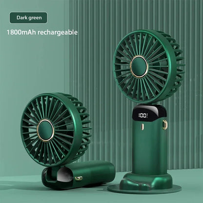 5-Speed Foldable Neck Fan with Phone Stand – USB-C Rechargeable Mini Fan, 1800mAh Battery & Display Screen for Hands-Free Cooling